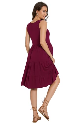 Smallshow Women's Sleeveless Ruffle Tank Maternity Dress - color: Maroon, size: XX-Large