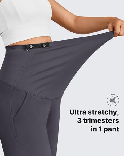 G4Free Flurrylux Fleece Lined Maternity Wide Leg Pants Pregnancy Sweatpants - color: Dark Gray, size: Small