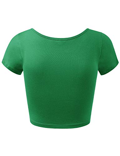 Women Cotton Scoop Neck Crop Tops Short Sleeve Basic Casual Shirts - color: 939-kelly Green, size: Medium
