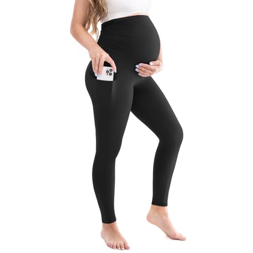 Leafigure Womens Maternity Pants with Pockets Over The Belly - color: Black, size: Large