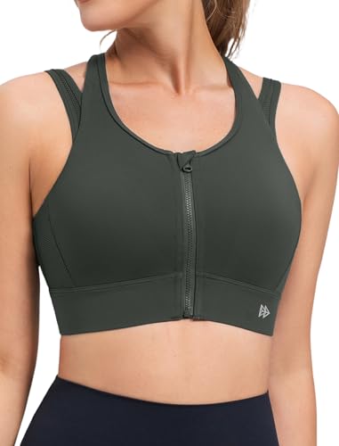 Yvette Front Closure Double Straps Sports Bra Running - color: Dark Green, size: (Small) A/C