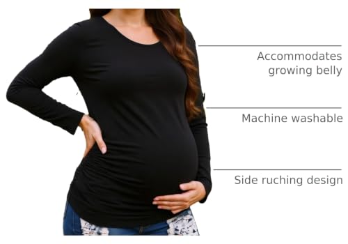 Maternity Shirts Long Sleeve Crew Neck Pregnancy Top for Women - color: Black, size: Medium