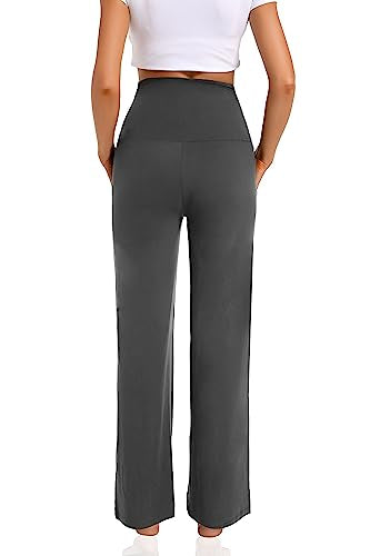 Foucome Women's Maternity Pants Wide Leg Pregnancy Work Pants - color: 2 Pack Black+grey, size: Large