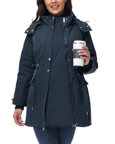 Maacie Maternity 3 in 1 Winter Coat Thicken Quilted Outwear with Pockets - color: Navy Blue, size: X-Large