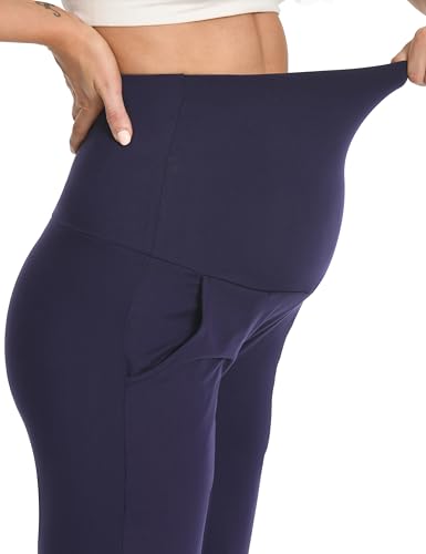 Foucome Maternity Capris Wide Leg Cropped Yoga Pants - color: Black/Grey/Navy, size: Medium