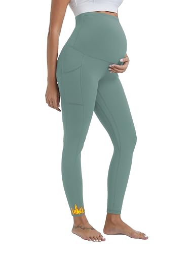 Women's Fleece Lined Maternity Leggings - color: Green, size: Large