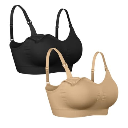 iloveSIA Nursing Bras MulitPack | Wireless & Seamless for Maternity, Breastfeeding & Sleep - color: Black+nude, size: Medium