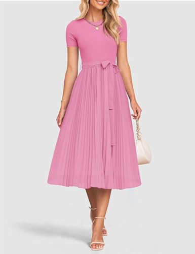 ZESICA Women's 2026 Summer Short Sleeve Knit Midi Dresses - color: Pink, size: Medium