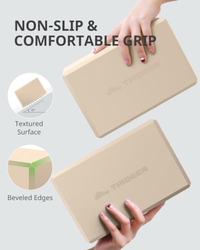 Yoga Blocks 2 Pack with Supportive Non-Slip Foam for Yoga Pilate Stretching - color: light brown