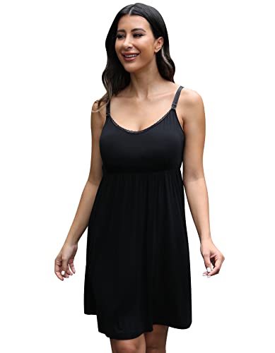 Sosolism Women's Maternity Nursing Nightgown Built-in Pad S-XXL - color: Black, size: Large