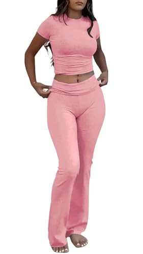 Nimsruc Two Piece Lounge Sets For Women Summer Outfits - color: Pink, size: Medium