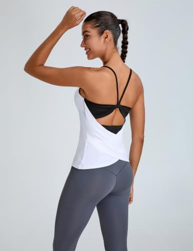 BMJL Womens Workout Tops Built in Bra Open Back Tank Top Running Gym Shirts - color: White, size: X-Large