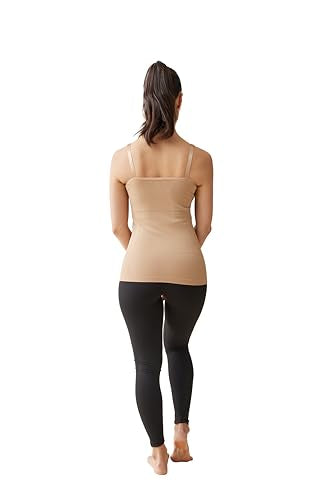 Ingrid & Isabel Nursing & Shaping Cami – Seamless Maternity Tank Top with Adjustable Straps & Easy Breastfeeding Access - color: Beige, size: Small