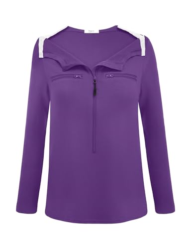 Deyeek Women's Long Sleeve Chemo Shirts Port Access Chemotherapy Apparel - color: Dark Purple, size: Small