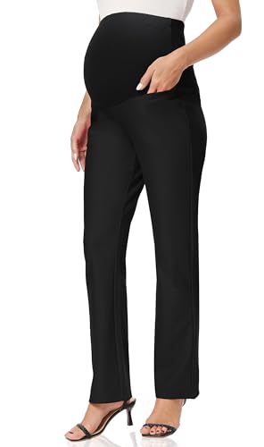 Foucome Women's Maternity Pants Over Belly Dress Work Pants - color: Black, size: Small