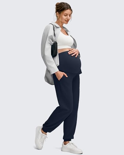 G4Free EverGoing Maternity Pants Over The Belly Pregnancy Joggers Workout - color: Dark Navy, size: Medium