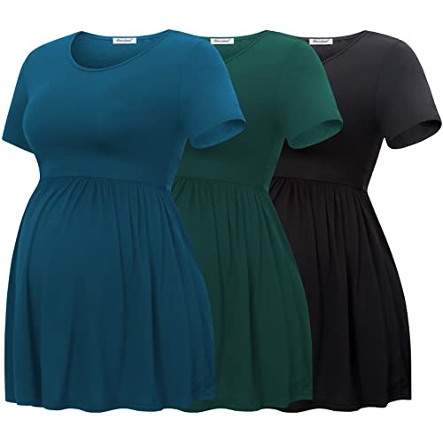 Bearsland Short Sleeve Maternity Top - color: Black&green&vivid Blue, size: Large