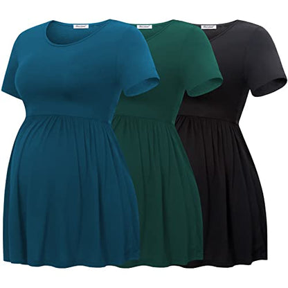 Bearsland Short Sleeve Maternity Top - color: Black&green&vivid Blue, size: Small