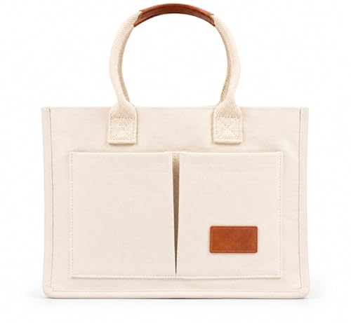 Tote Bag for Women Laptop Work Bag with Zipper for Womens Casual Tote Bags with Pockets Travel Shoulder Handbag. - color: Off-white