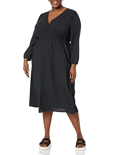 Amazon Essentials Women's Lightweight Georgette Long Sleeve V-Neck Midi Dress (Available in Plus Size) - color: Black, size: Medium
