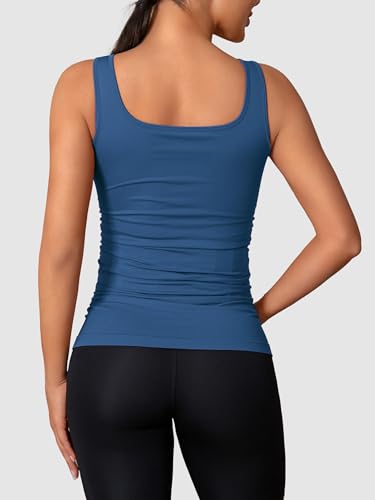 ATTRACO Maternity Tank Tops Seamless Side Ruche Sleeveless Pregnancy Basic Shirt with Built in Bra - color: Pitch Blue, size: Small