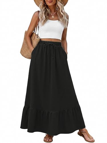 Heymoments High Waisted Maxi Skirts for Women with Pockets - color: A01-black, size: X-Large