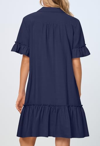MEROKEETY Women's Summer Casual Tshirt Dress Button Down Shift Mini Dresses - color: Navy, size: Small