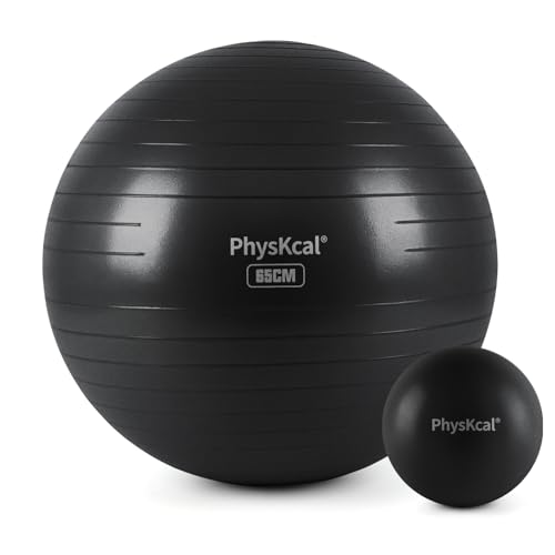 PhysKcal Yoga Ball for Exercise, Pilates Set, 4 Sizes Fitness Ball for Workout, Birthing, Pregnancy, Physical Therapy- Pump Included - color: Carbon Black, size: M (22-25''/58-65cm)