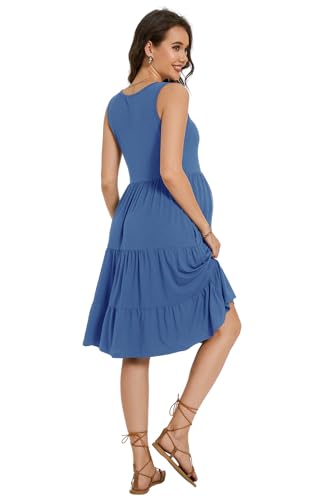 Smallshow Women's Sleeveless Ruffle Tank Maternity Dress - color: Grey Blue, size: Large