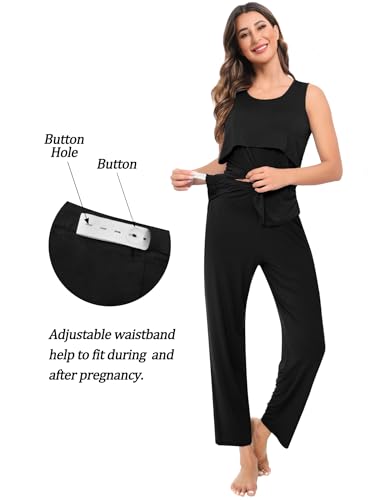 SWOMOG Maternity Nursing Robe Set 3 PCS Women Postpartum Pajamas Breastfeeding Labor Delivery Hospital Pregnancy Pjs - color: Black, size: X-Large
