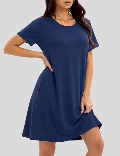 3 Pack Nightgowns for Women Sleep Shirts Pajama Dress with Pockets - color: Set E, size: X-Large