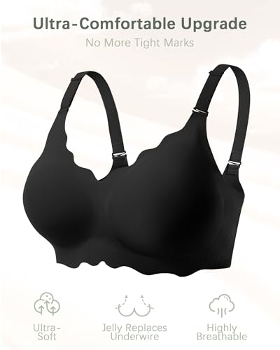 Seamless Jelly Bras for Women, No Underwire Push Up Bra - color: Black, size: Small