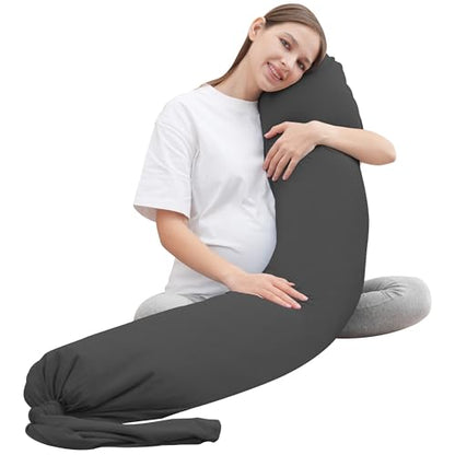 MOON PARK Pregnancy Pillow - Incredibly Smooth and Soft Cooling Cover I Shaped Full Body Maternity Pillow with Removable Cover - Support for Side, Back, Legs, Belly, HIPS - Dark Grey - color: Dark Grey