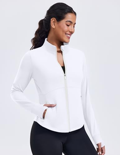 PINSPARK Women's Cropped Workout Jacket Lightweight Full Zip Running Jacket - color: White, size: XX-Large