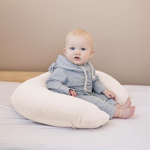 Newborn Muslin Nursing Pillow Covers Baby Breastfeeding Slipcover 2 Pack - color: Cream+brown