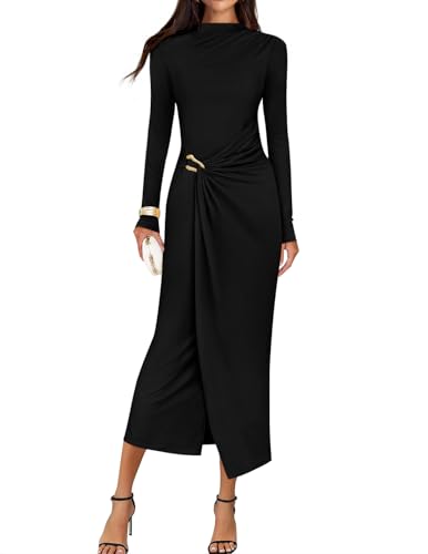 ZESICA Womens Fall Long Sleeve Wedding Guest Midi Dresses - color: Black, size: Small