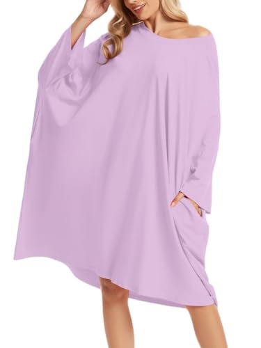 CRIPOM Plus Size Moo Moos for Women Oversized Sleep Shirts with Pockets - color: Purple Pure