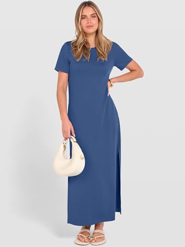 ANRABESS Womens Summer Maxi Dresses Wrinkle Free with Pockets - color: Deep Blue, size: Small