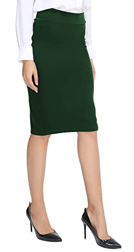 Urban CoCo Women's Elastic Waist Stretch Bodycon Midi Pencil Skirt - color: Backish Green, size: Large
