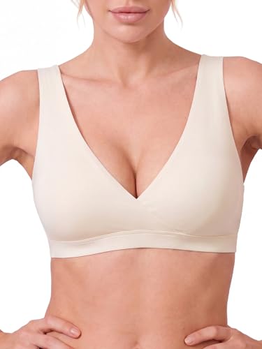 Nursing Bra for Breastfeeding Wireless V Neck Sleep Bra - color: White, size: Small