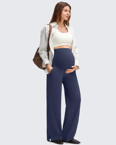 G4Free ShiftReady Maternity Dress Pants Wide Leg Pregnancy Work Tousers - color: Dark Navy, size: Small