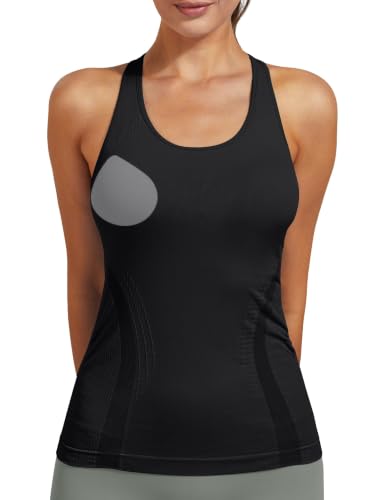 Women's Seamless Side-Ruched Racerback Tank Top - color: Black, size: Medium