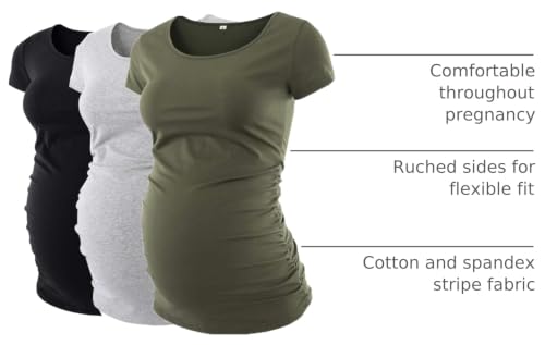 Liu & Qu 3 Pack Maternity Shirts for Women Summer Maternity Tops - color: 5.black/Grey/Army Green, size: Small