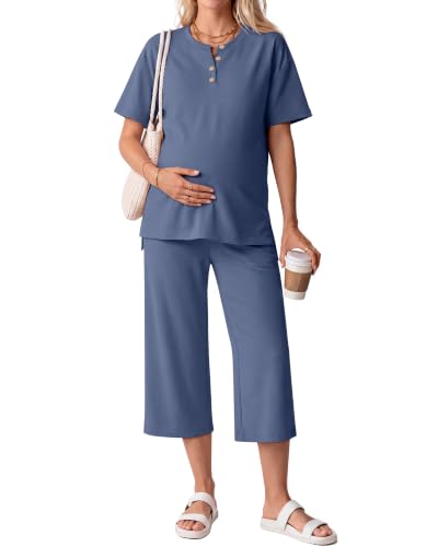 2 Piece Maternity Outfit for Women - color: Haze Blue, size: XX-Large