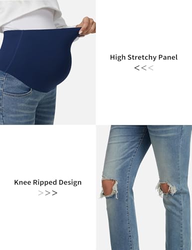 Peauty Ripped Maternity Jeans with Full Belly Panel, Straight Leg - size: 4