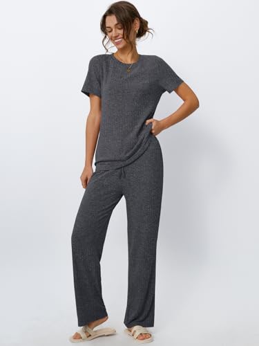 LILLUSORY Womens Lounge Sets 2 Piece Matching Travel Outfits - color: Blackgrey, size: Large