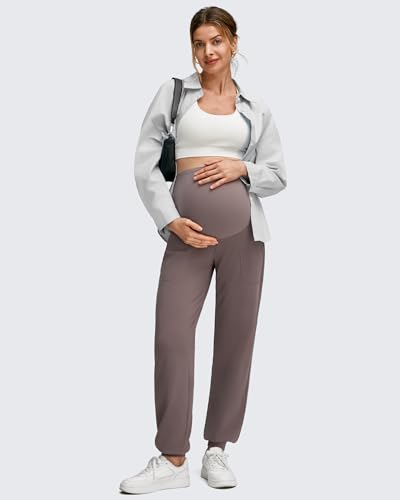 G4Free EverGoing Maternity Pants Over The Belly Pregnancy Joggers Workout - color: Taupe, size: Medium