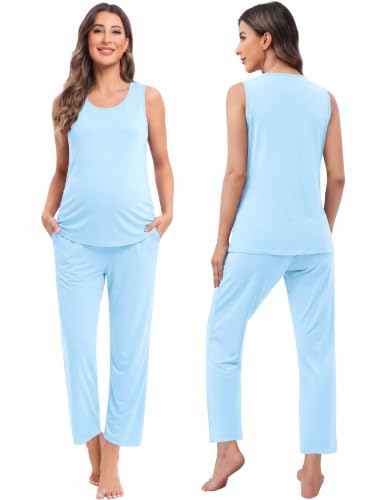 SWOMOG Maternity Nursing Robe Set 3 PCS Women Postpartum Pajamas Breastfeeding Labor Delivery Hospital Pregnancy Pjs - color: Baby Blue, size: Medium