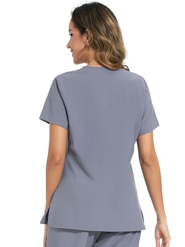 Scrubs Tops for Woman - Soft Stretch, V-Neck Tops - color: Grey, size: Large