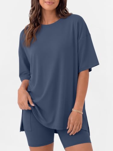 LILLUSORY Womens Lounge Sets 2 Piece Matching Pajamas Summer Outfit 2026 - color: Dark Blue, size: X-Small